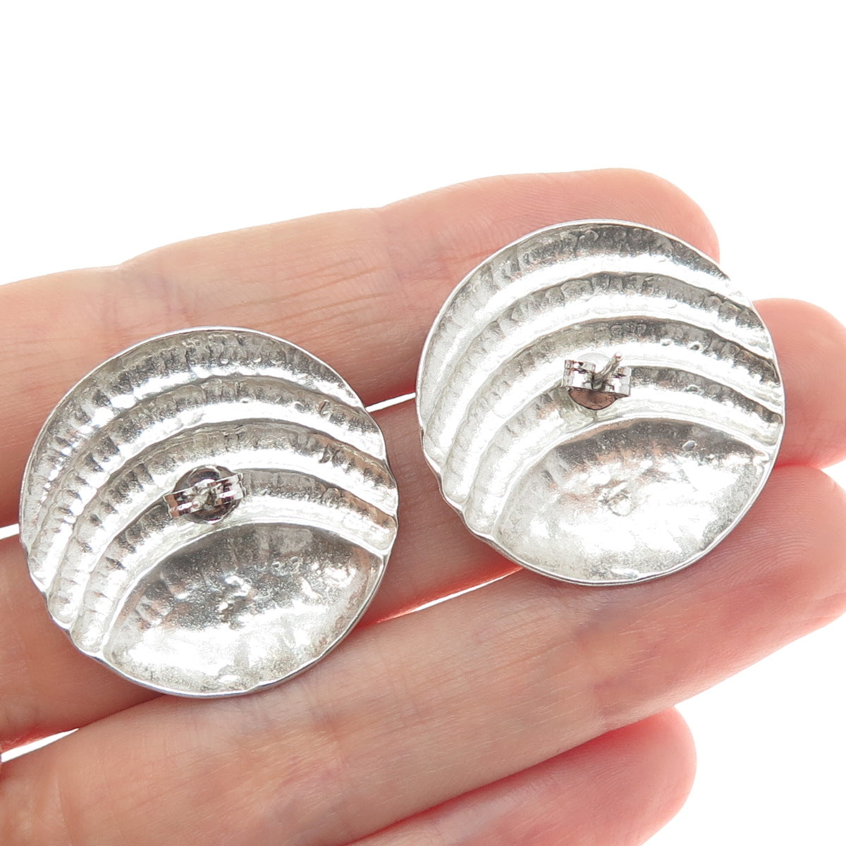 925 Sterling Silver Vintage Modernist Ribbed Moon Oxidized Earrings
