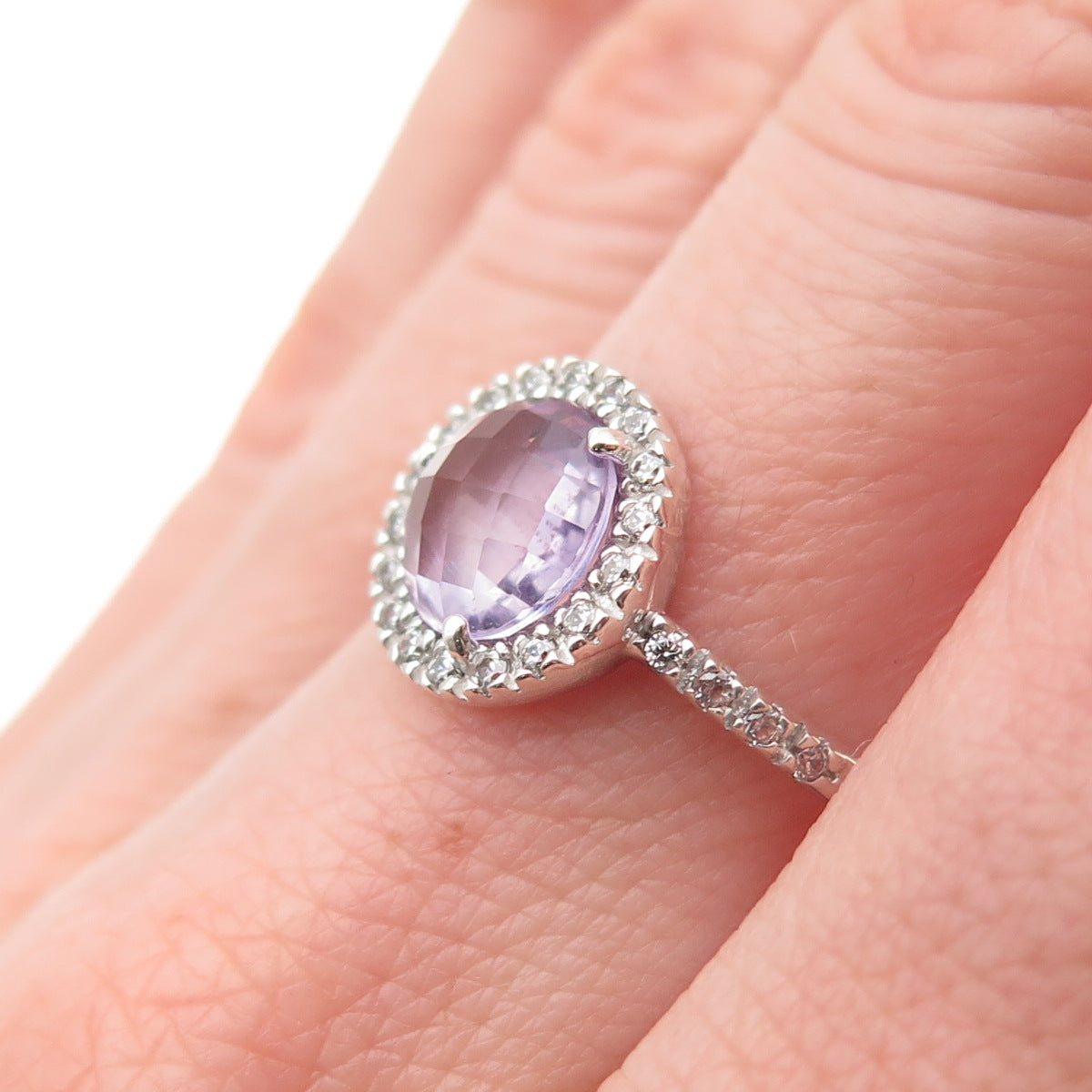 NOMINATION 925 Sterling Silver Real Round-Cut Amethyst & C Z Ring Size 7.25