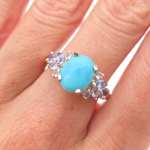 Chuck Clemency 925 Sterling Gold Plated Real Turquoise Tanzanite Ring Size 8.25
