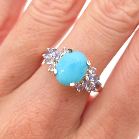 Chuck Clemency 925 Sterling Gold Plated Real Turquoise Tanzanite Ring Size 8.25