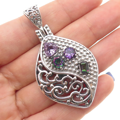 BERIA 925 Sterling Silver Vintage Real Amethyst & Mystic Quartz Charm Pendant