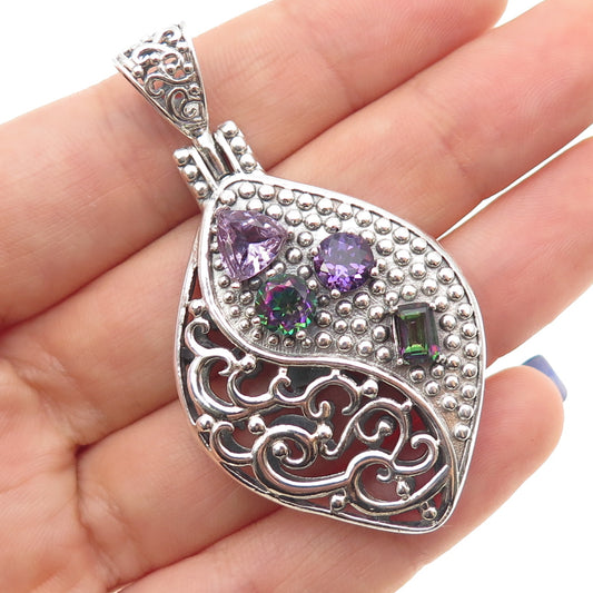 BERIA 925 Sterling Silver Vintage Real Amethyst & Mystic Quartz Charm Pendant