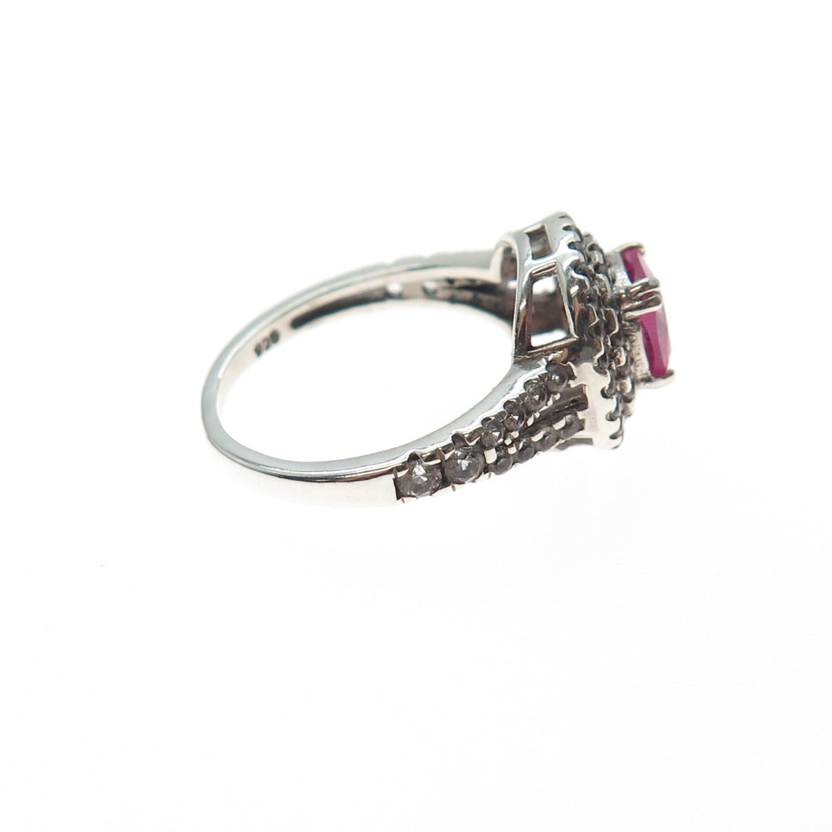 925 Sterling Silver Lab-Created Ruby & C Z Ring Size 5.25