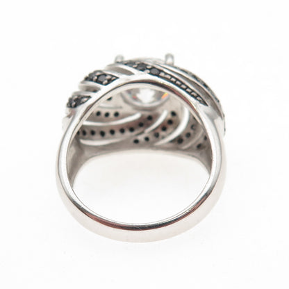 925 Sterling Silver Real Round-Cut Black Spinel & C Z Ring Size 7