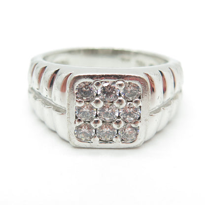 925 Sterling Silver Vintage Round-Cut Shaped C Z Ribbed Ring Size 11