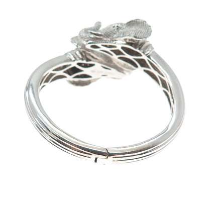 925 Sterling Silver Real Round-Cut Diamond Elephant Heavy 55.7g Bracelet 6.5"