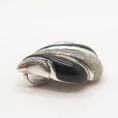 925 Sterling Silver Vintage Italy Milor Real Black Onyx Gemstone Slide Pendant