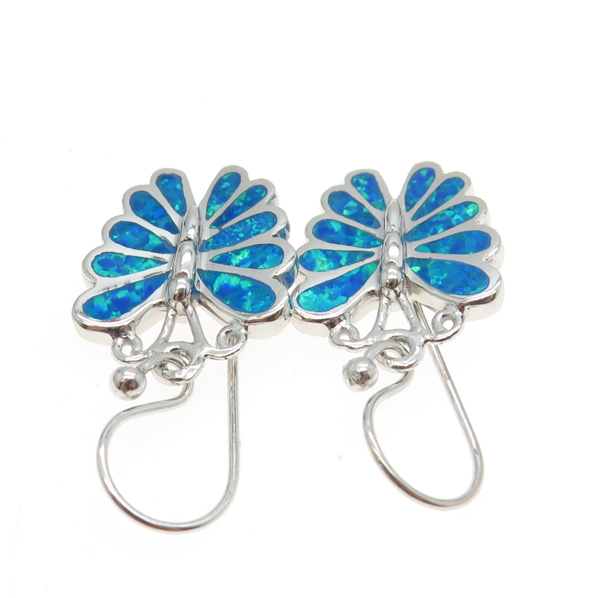 925 Sterling Silver Real Opal Butterfly Dangling Earrings