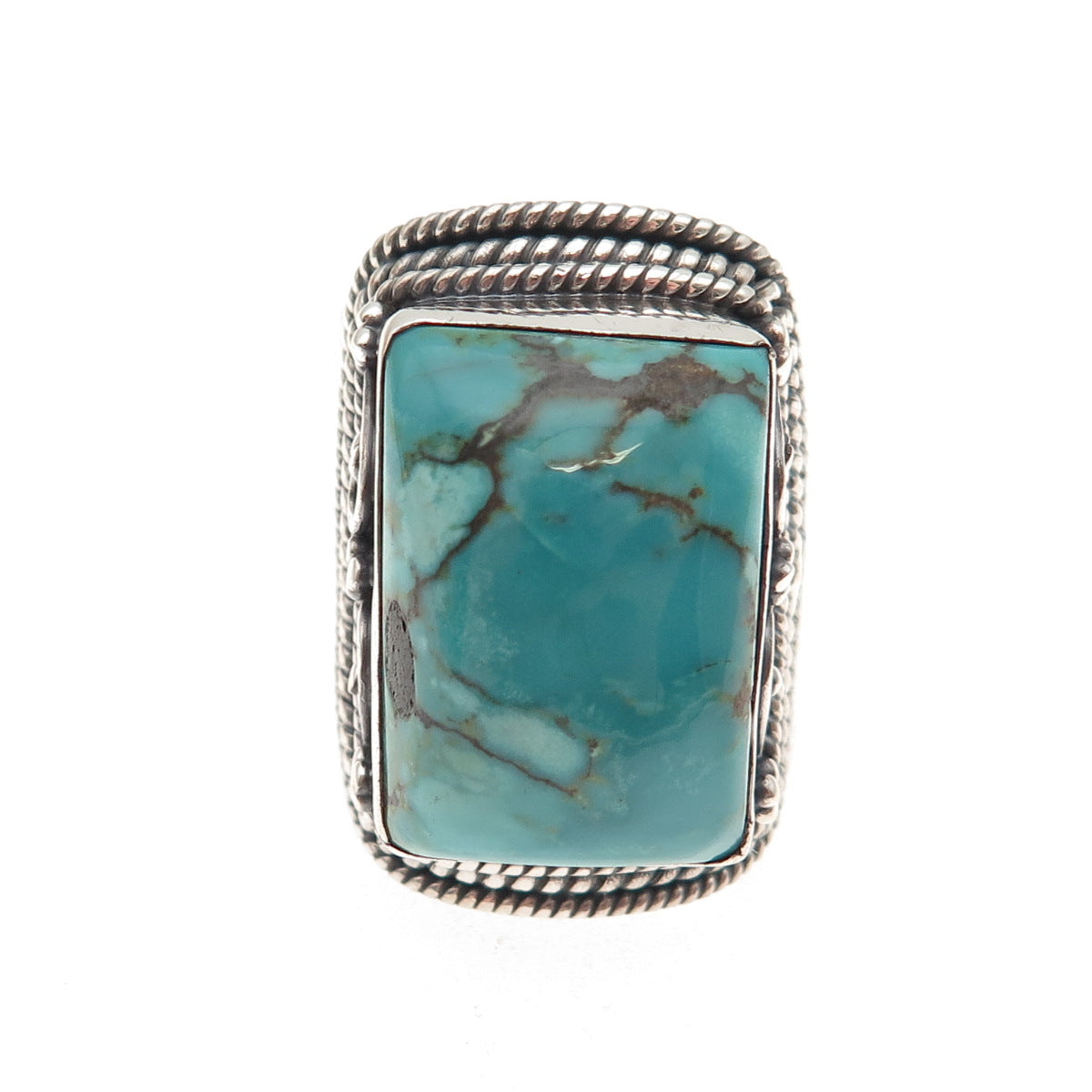 925 Sterling Silver Vintage Real Kingman Turquoise Oxidized Ring Size 10