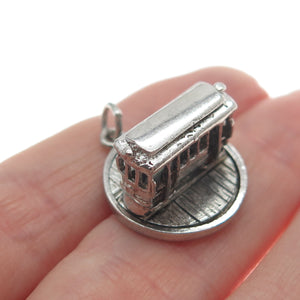 ART'S ELEGANCE 925 Sterling Silver Vintage Cable Car Minimalist 3D Charm Pendant