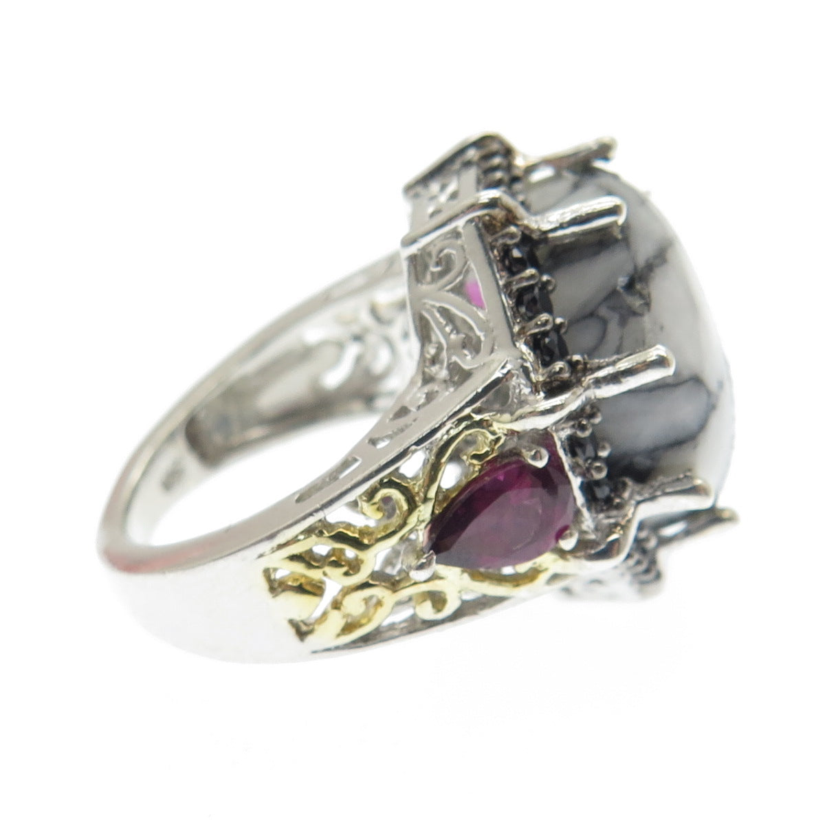 CHUCK CLEMENCY Sterling Silver Buffalo Turquoise Tourmaline & Spinel Ring Size 6