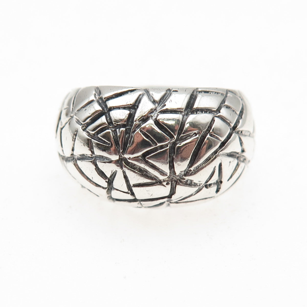 Charles Winston Sterling Silver Vintage Spider Web Oxidized Dome Ring Size 7.75
