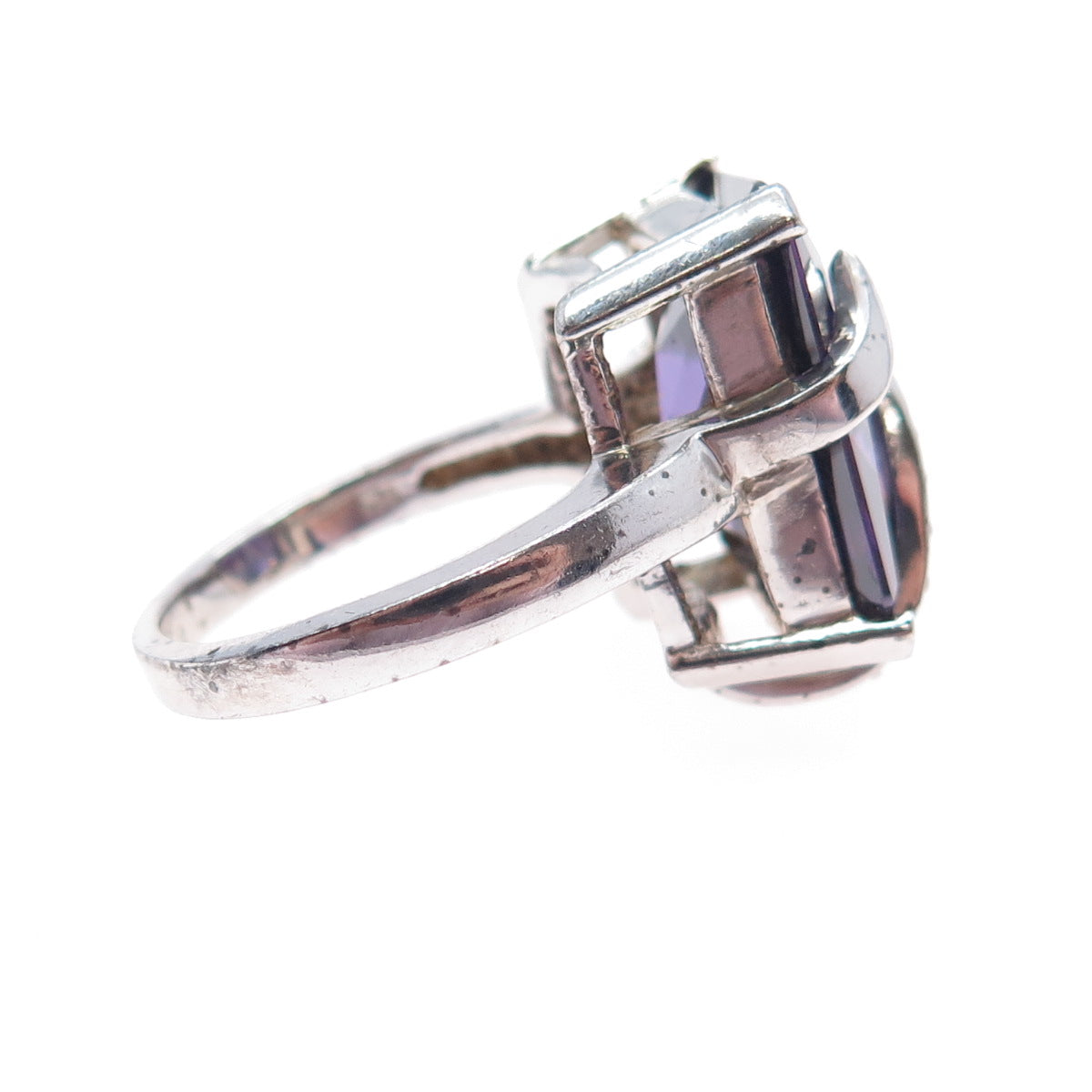 925 Sterling Silver Vintage Real Amethyst & C Z Ring Size 9.25