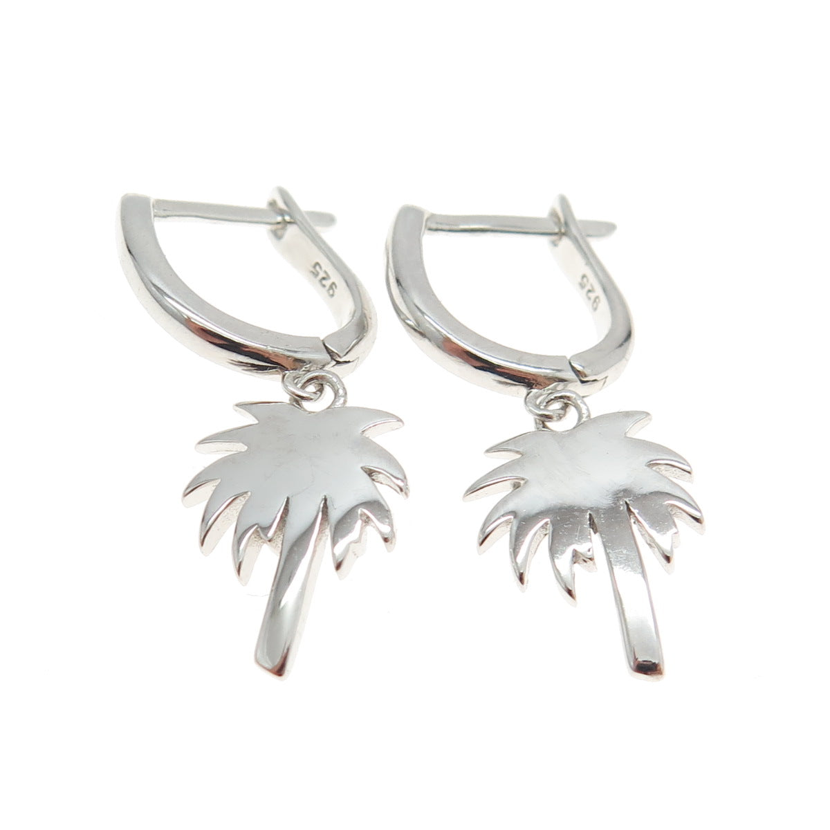 925 Sterling Silver Palm Tree Dangling Earrings