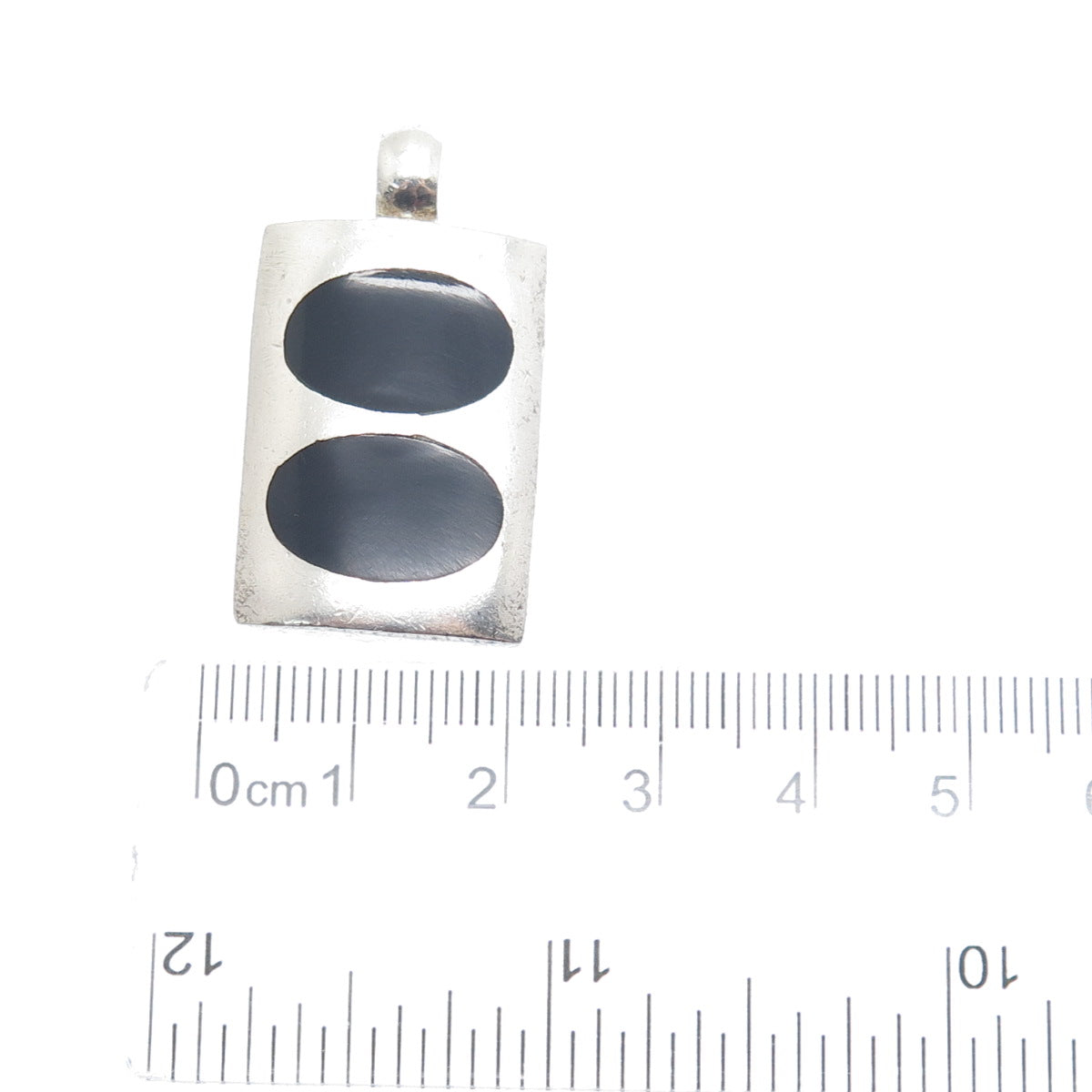 925 Sterling Silver Vintage Real Black Onyx Modernist Charm Pendant