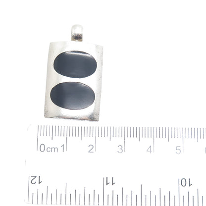 925 Sterling Silver Vintage Real Black Onyx Modernist Charm Pendant