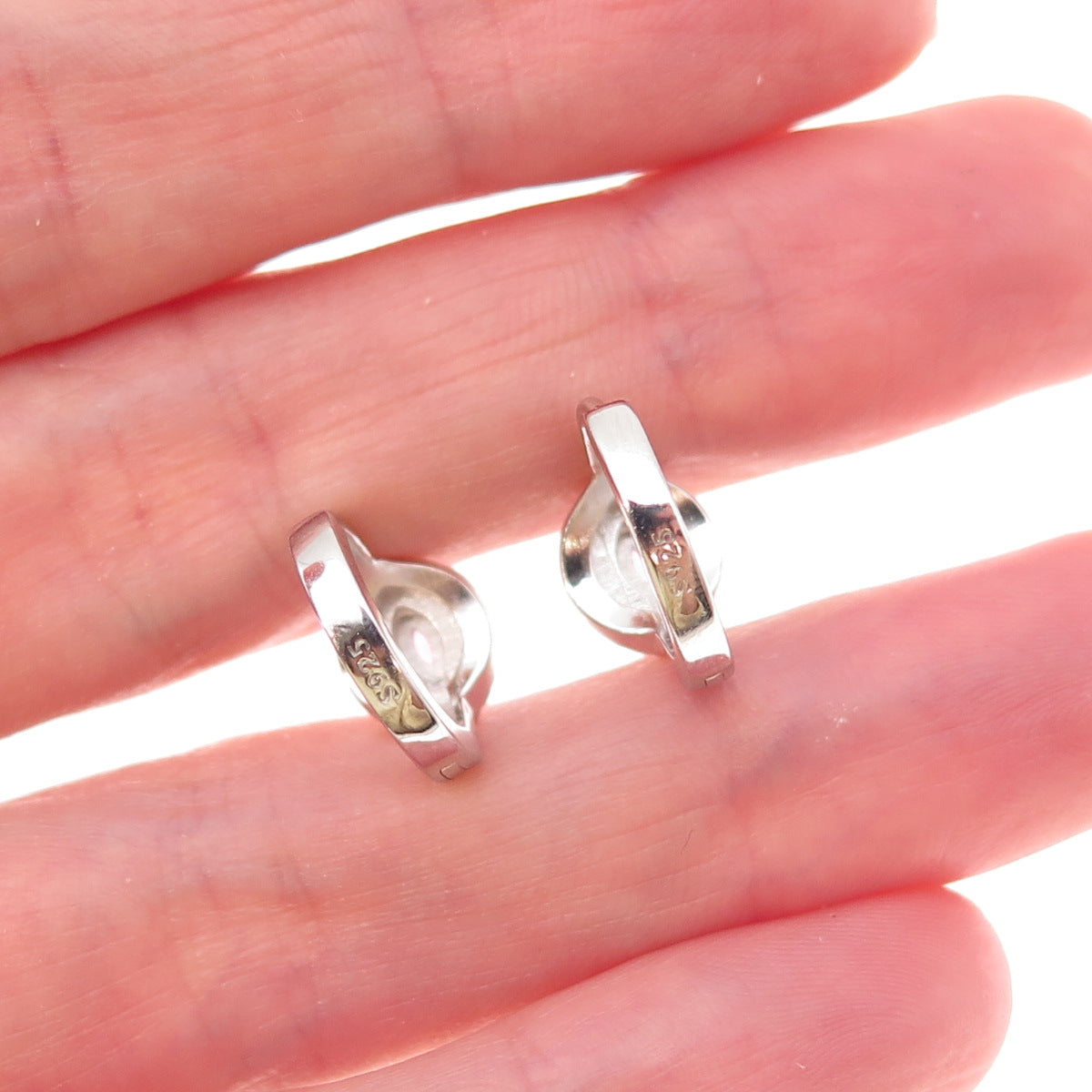925 Sterling Silver Pink & White C Z Hoop Earrings