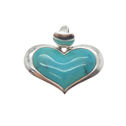 SX SALLY C 925 Sterling Silver Vintage Real Tyrone Turquoise Heart Charm Pendant