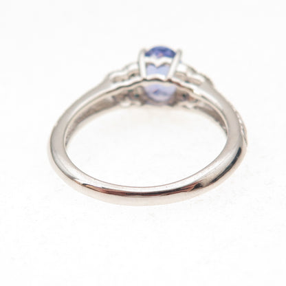 925 Sterling Silver Real Blue Diamond & Tanzanite Ring Size 8