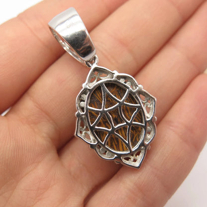 925 Sterling Silver Vintage Real Mariam Jasper Gemstone Oval Pendant