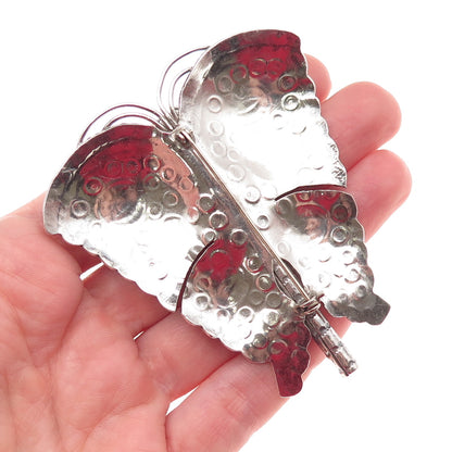 Old Pawn 925 Sterling Silver Vintage Butterfly Tribal Oxidized Large Pin Brooch