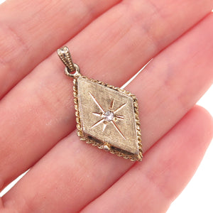925 Sterling Silver Gold Plated Antique Art Deco Rhinestone Locket Charm Pendant