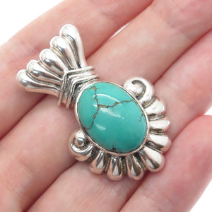 925 Sterling Silver Vintage Real Kingman Turquoise Ribbed Oxidized Slide Pendant