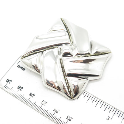 925 Sterling Silver Vintage Mexico Ribbed Pin Brooch / Pendant