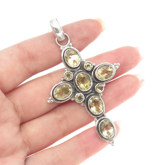 925 Sterling Silver Vintage Real Citrine Cross Pendant