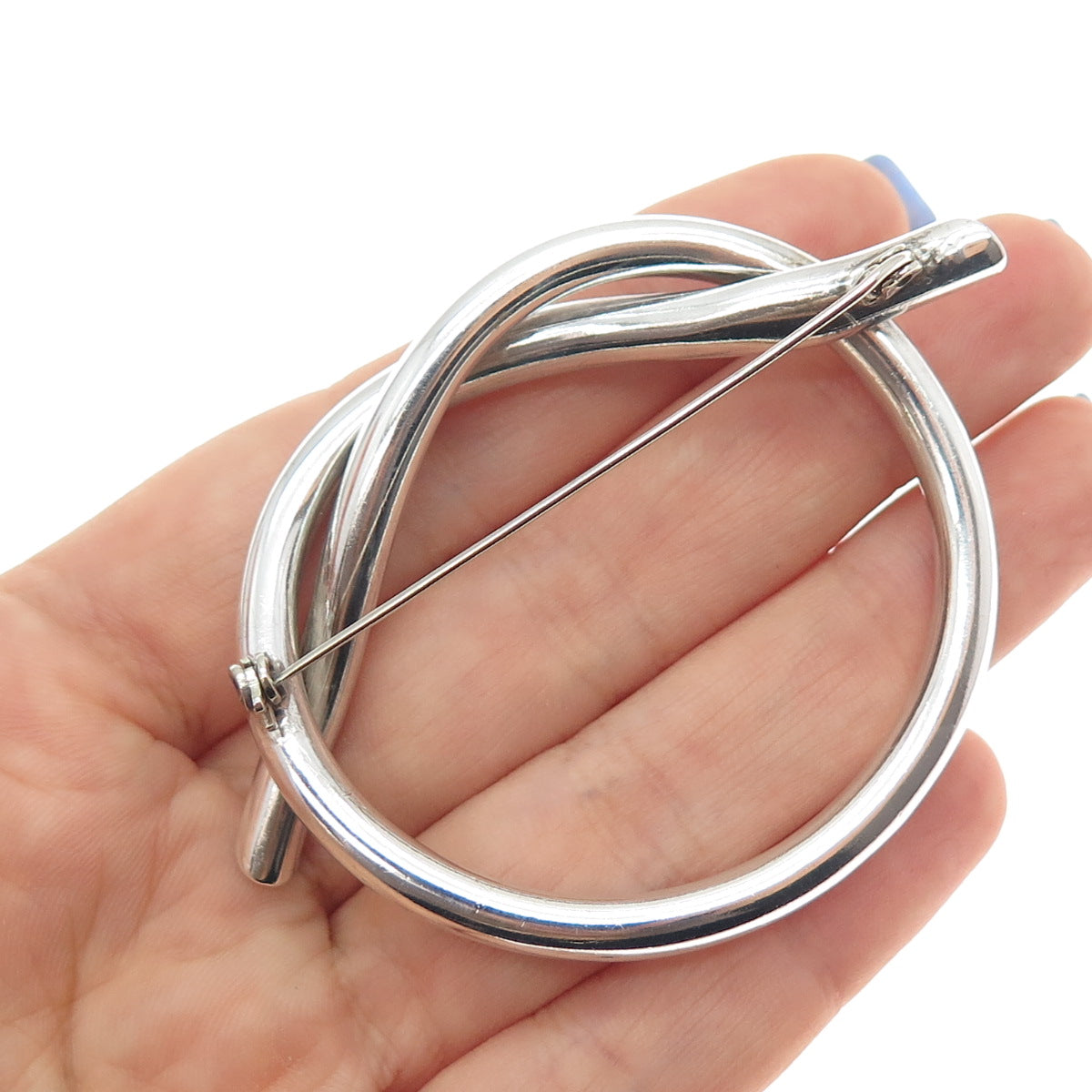 925 Sterling Silver Vintage Modernist Heart Knot Hollow Pin Brooch
