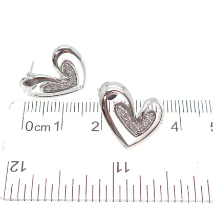 925 Sterling Silver Round-Cut C Z Modernist Heart Earrings