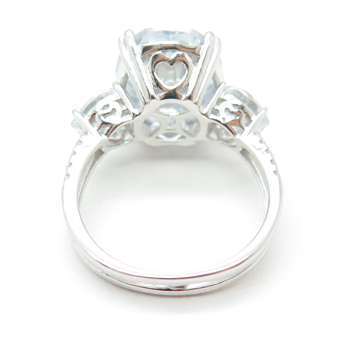 925 Sterling Silver Oval Heart & Round-Cut C Z Engagement Ring Size 8.25