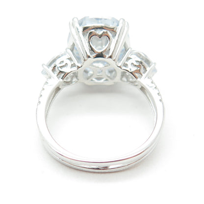 925 Sterling Silver Oval Heart & Round-Cut C Z Engagement Ring Size 8.25