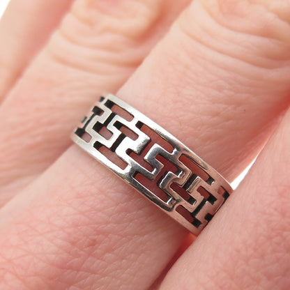 925 Sterling Silver Vintage Greek Maze Oxidized Band Ring Size 6.75