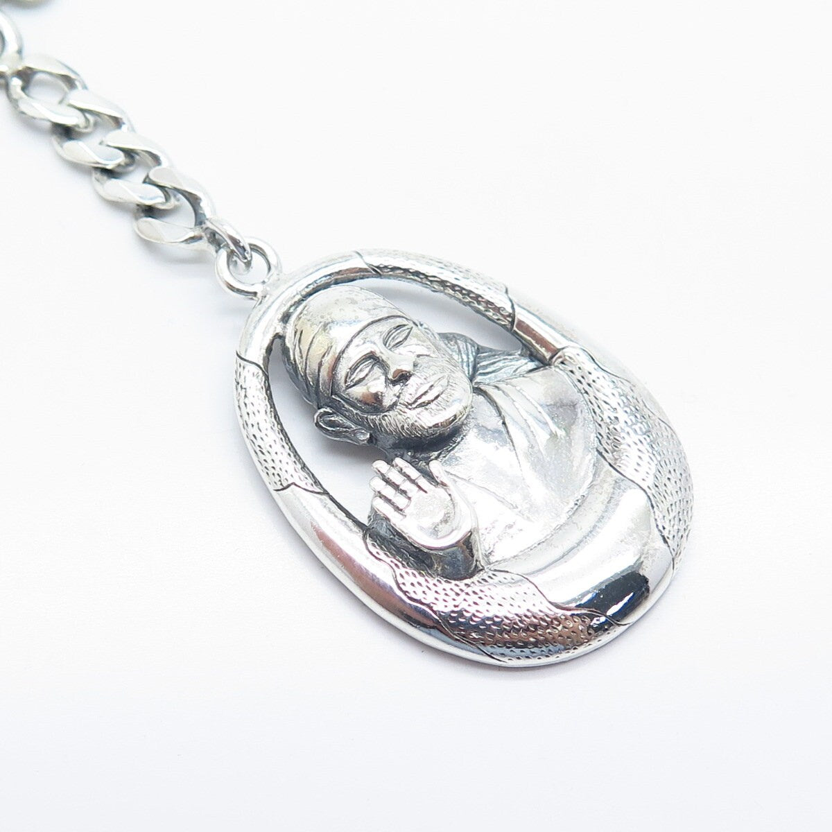 925 Sterling Silver Vintage Oath & Affirmation Men Cuban Chain Key Ring