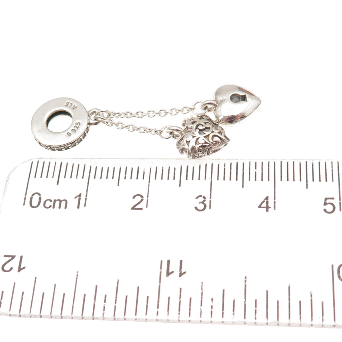 Pandora 925 Sterling Silver Round-Cut C Z Lock & Heart Dangle Charm