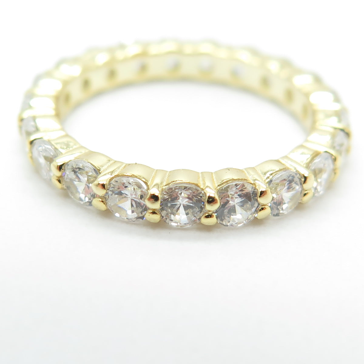 925 Sterling Silver Gold Plated Round-Cut C Z All Around Eternity Ring Size 7