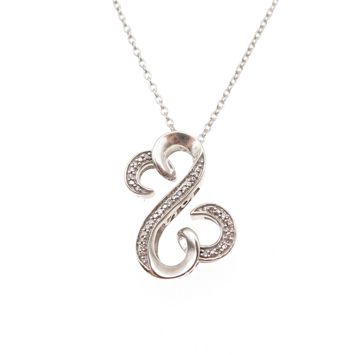 Jane Seymour 925 Sterling Silver Real Diamond Heart Cable Chain Necklace 18"
