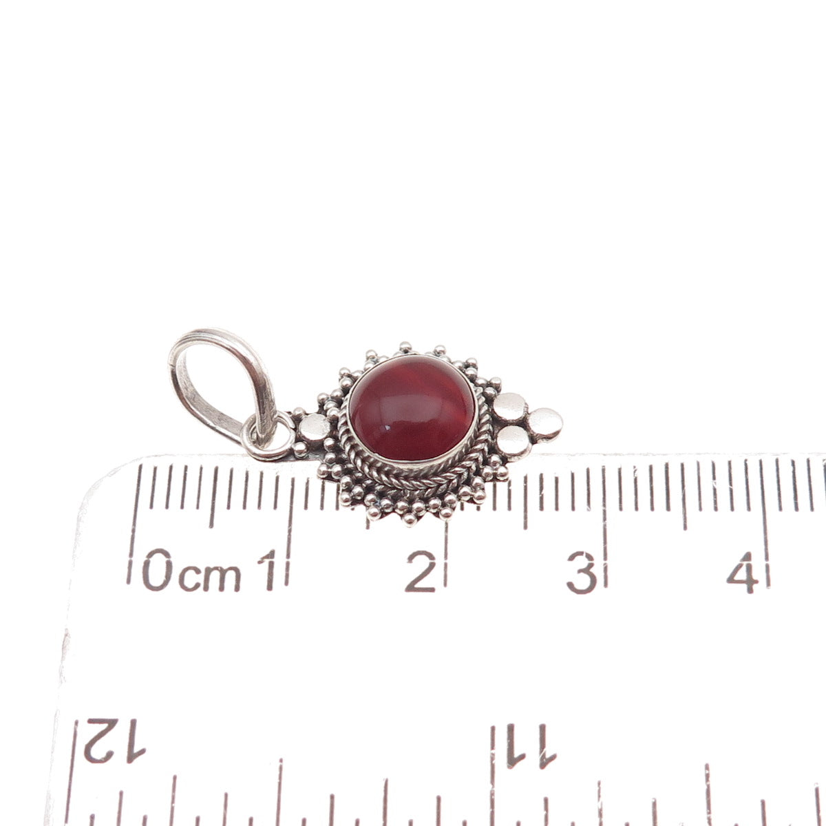 925 Sterling Silver Vintage Real Carnelian Oxidized Charm Pendant
