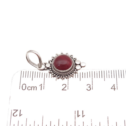 925 Sterling Silver Vintage Real Carnelian Oxidized Charm Pendant