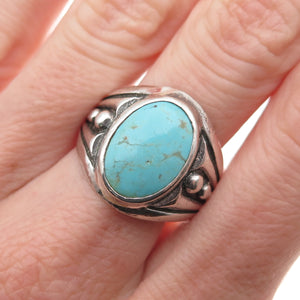 Old Pawn Sterling Silver Vintage Southwestern Turquoise Tribal Ring Size 9.25