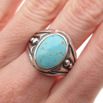 Old Pawn Sterling Silver Vintage Southwestern Turquoise Tribal Ring Size 9.25
