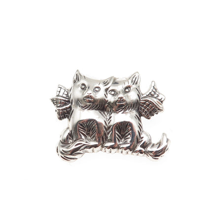 Beau 925 Sterling Silver Vintage Cat Couple Oxidized Pin Brooch