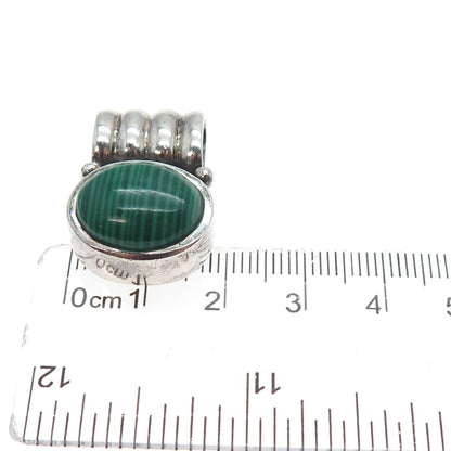 925 Sterling Silver Vintage Real Cabochon Malachite Oxidized Slide Pendant