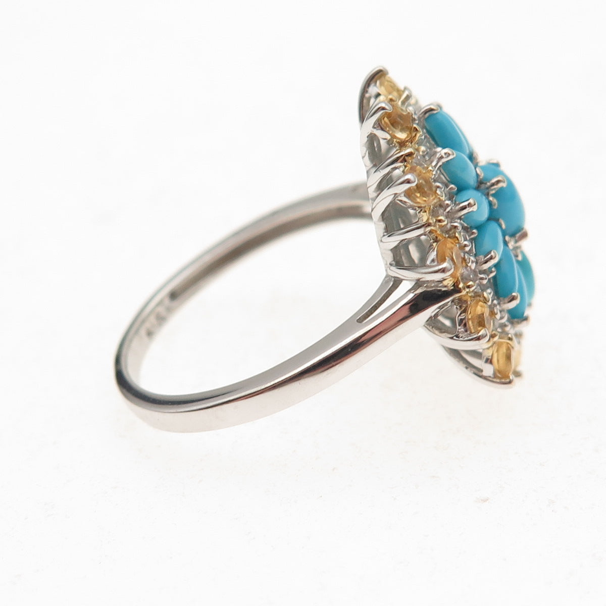 Chuck Clemency Sterling Silver Real Turquoise White Topaz & Citrine Ring Size 8