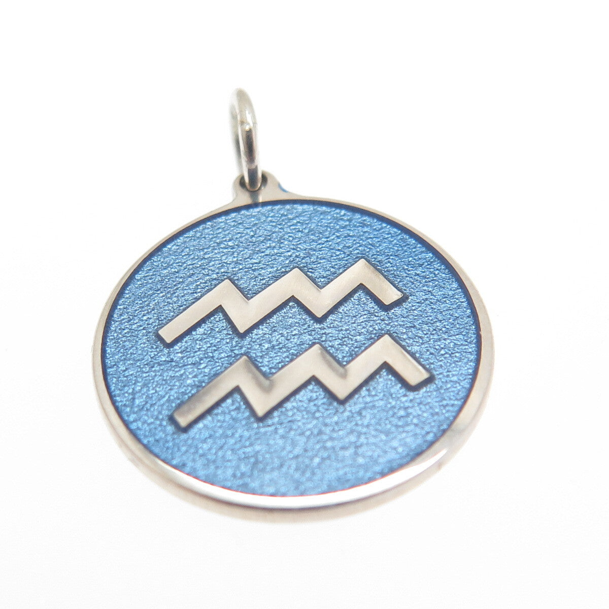 925 Sterling Silver Blue Enamel Aquarius Zodiac Sign Minimalist Charm Pendant