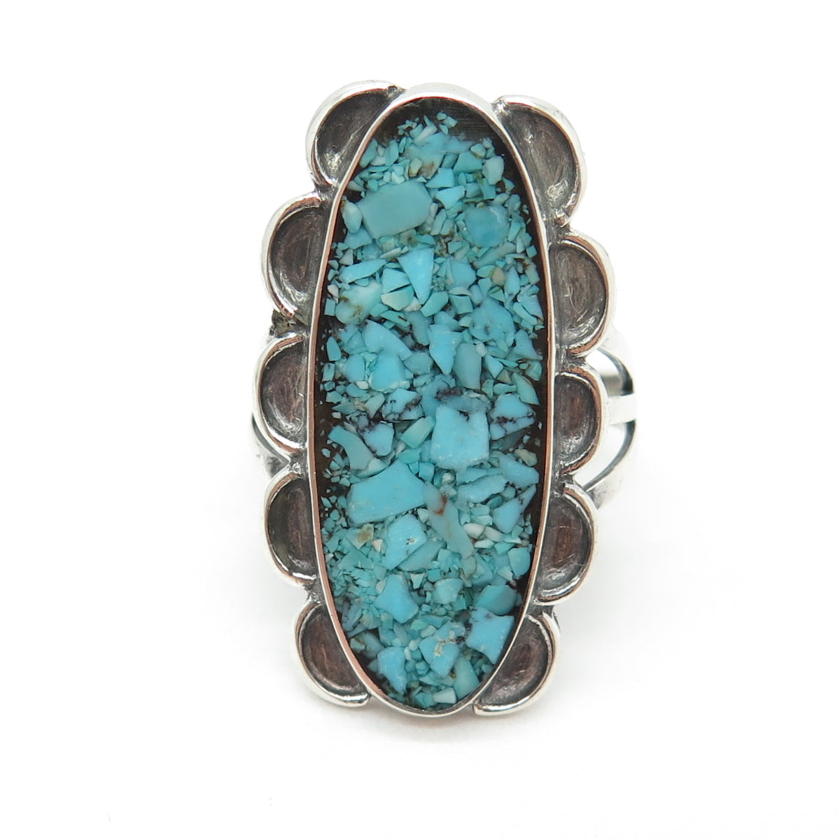 Old Pawn 925 Sterling Silver Vintage Southwestern Turquoise Inlay Ring Size 6.75