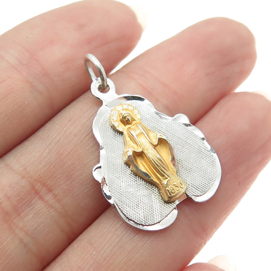 925 Sterling Silver 2-Tone Antique 1830 St. Mary Miraculous Religious Pendant