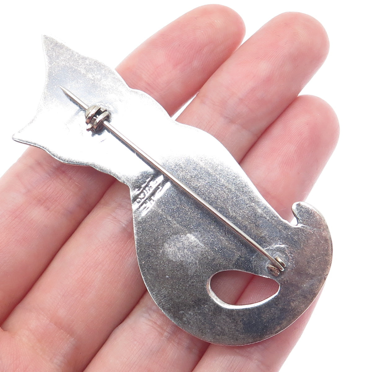 925 Sterling Silver Vintage Mexico Sitting Cat Oxidized Pin Brooch