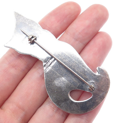 925 Sterling Silver Vintage Mexico Sitting Cat Oxidized Pin Brooch